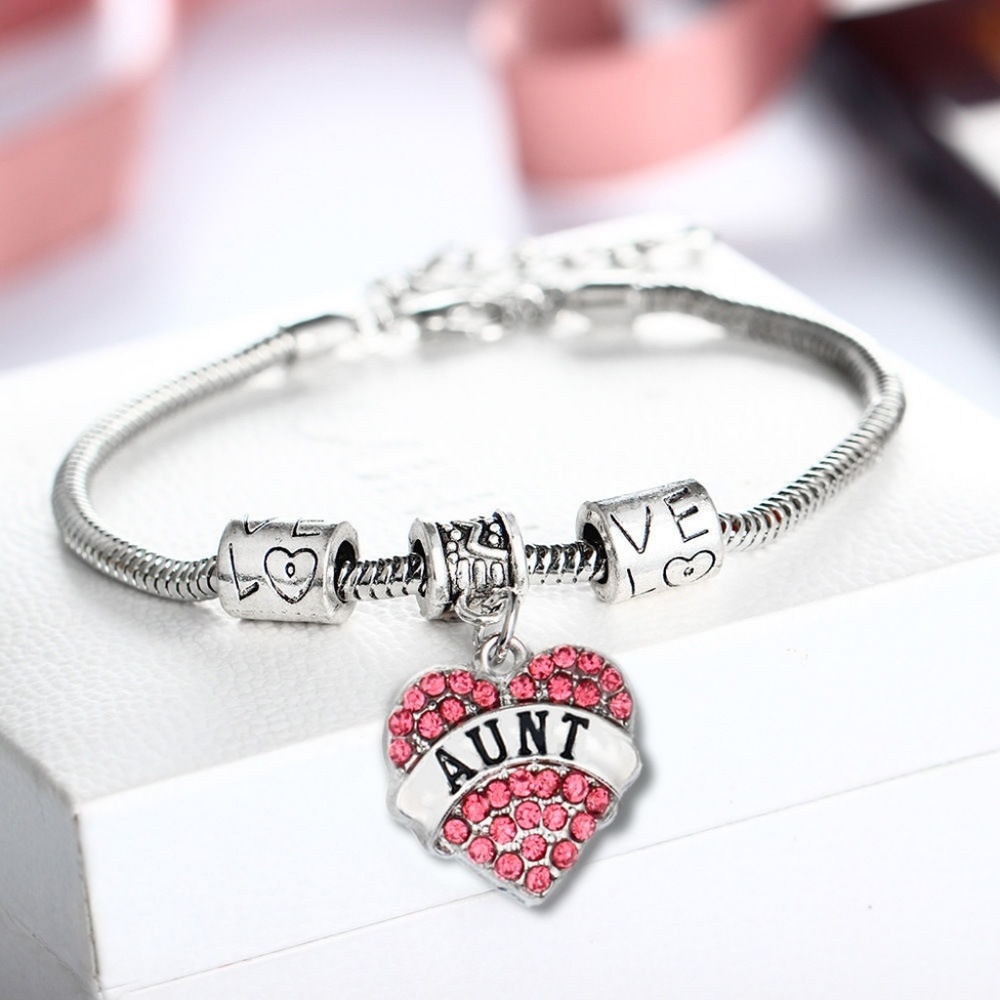 Pink Rhinestone Love Aunt Bracelet